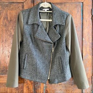 Worthington Olive Green Mixed-Media Tweed Moto Blazer